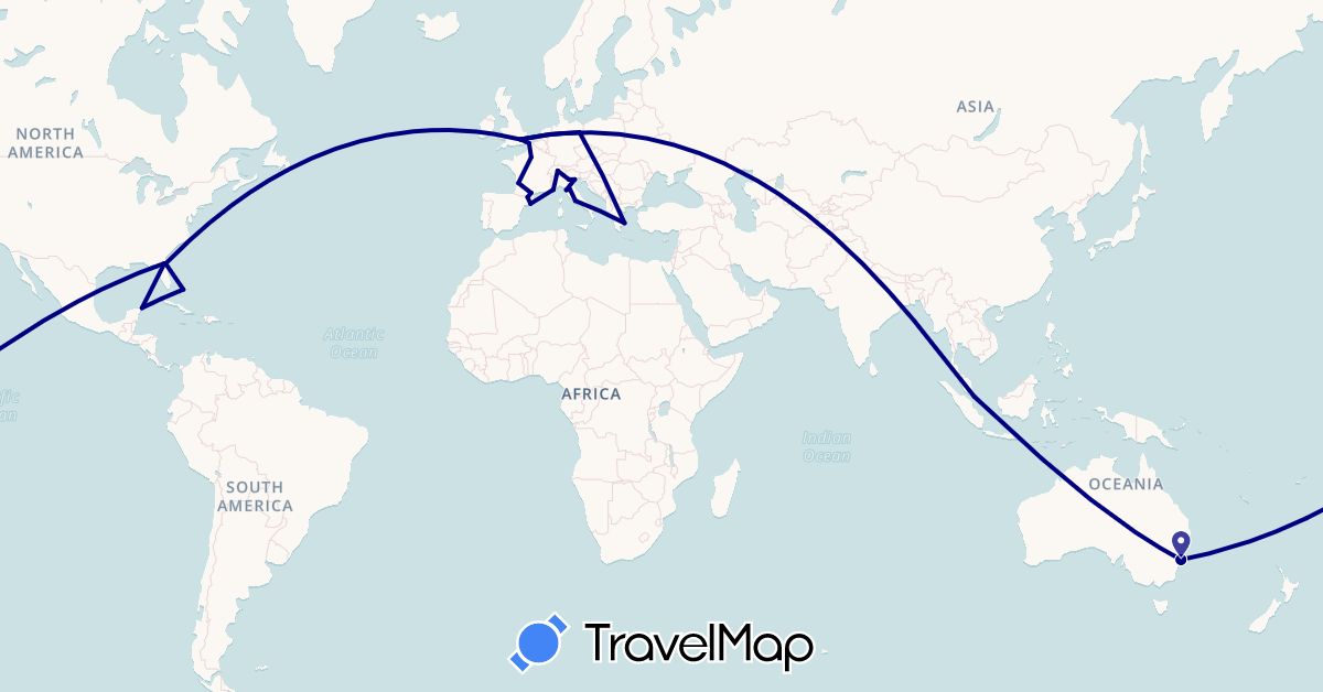 TravelMap itinerary: driving in Andorra, Australia, Bahamas, Switzerland, Cuba, Germany, Spain, France, United Kingdom, Greece, Italy, Monaco, Mexico, Singapore, United States (Asia, Europe, North America, Oceania)